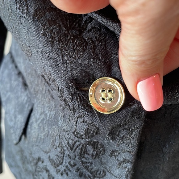 Dana BUCHMAN damask / paisley pattern blazer / jacket black sheen 1 button sz 4 - Picture 5 of 11